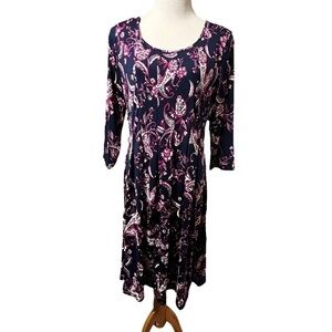 Kim Rogers Fit & Flare Stretchy Navy Blue Dress Size XL Petite